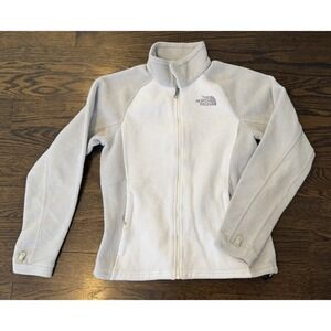 The North Face Jacket Womens Small Full White Gray Zip Fleece Outdoor Hike
